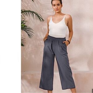 Ecupper Gray Casual Loose Cotton Trouser Cropped Wide Leg Pants XL